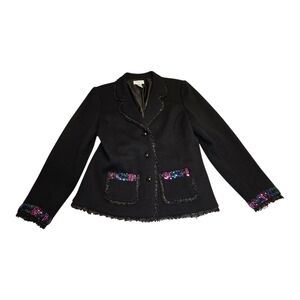 Laura Ashley Black Petite Medium Blazer Sequin Lace Trim